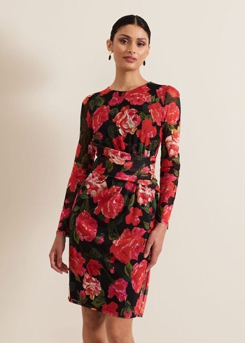 Phase Eight Roshni Mesh Floral Dress Black/Multicolor Australia | FJ0968254